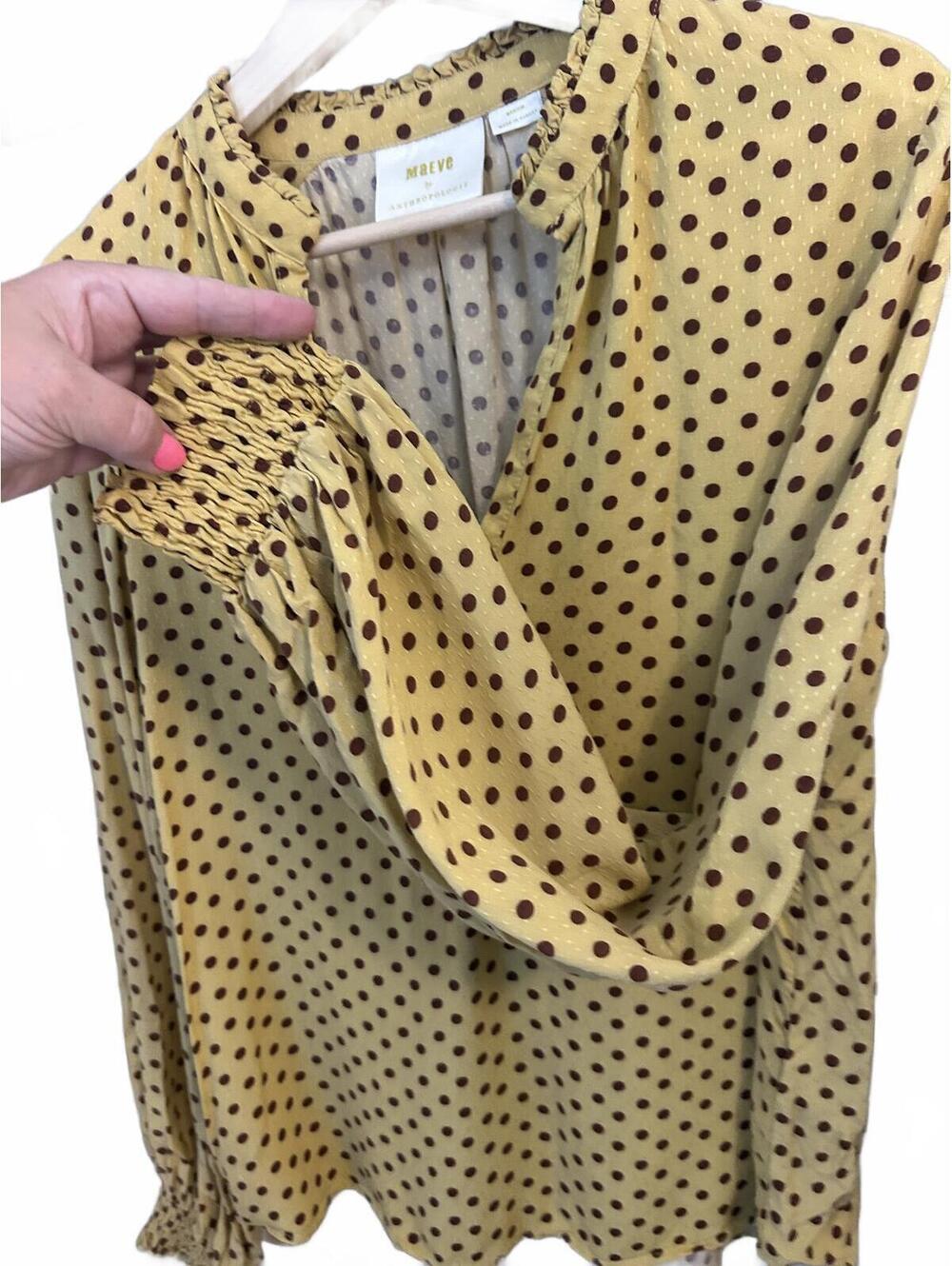 Maeve by Anthropologie Yellow Polka Dot Blouse Medium - Picture 4 of 9